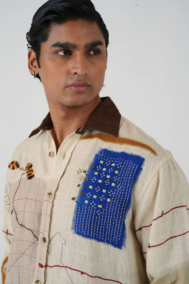 Hop Shirt-Mood Board linen shirt by CORD MEN in multi-color for men in Singapore