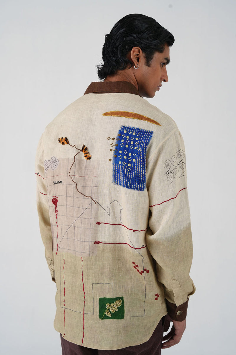 Hop Shirt-Mood Board linen shirt by CORD MEN in multi-color for men in Singapore