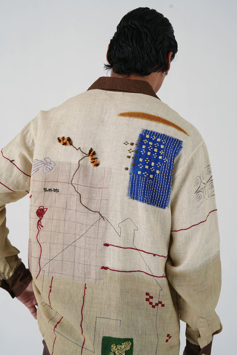 Hop Shirt-Mood Board linen shirt by CORD MEN in multi-color for men in Singapore