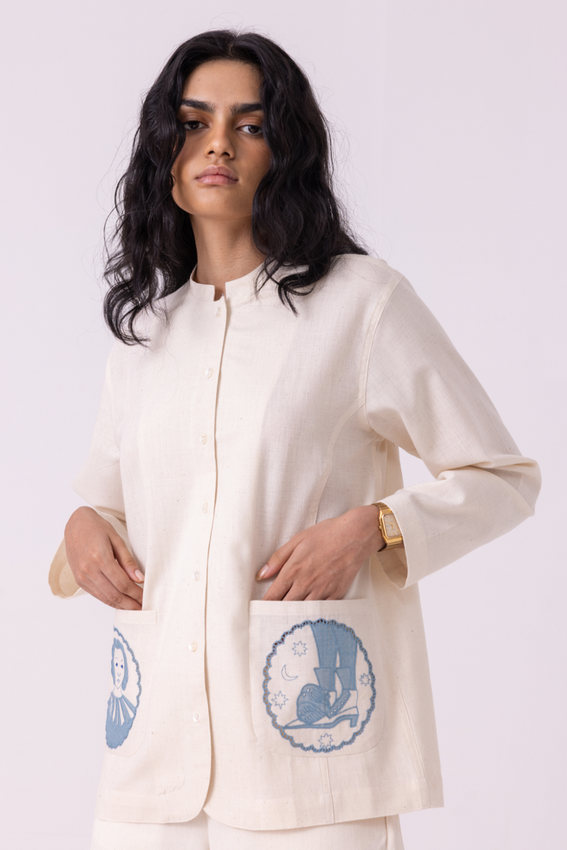 Alma Off White Handwoven Shacket cotton by The Summer House for women in Singapore