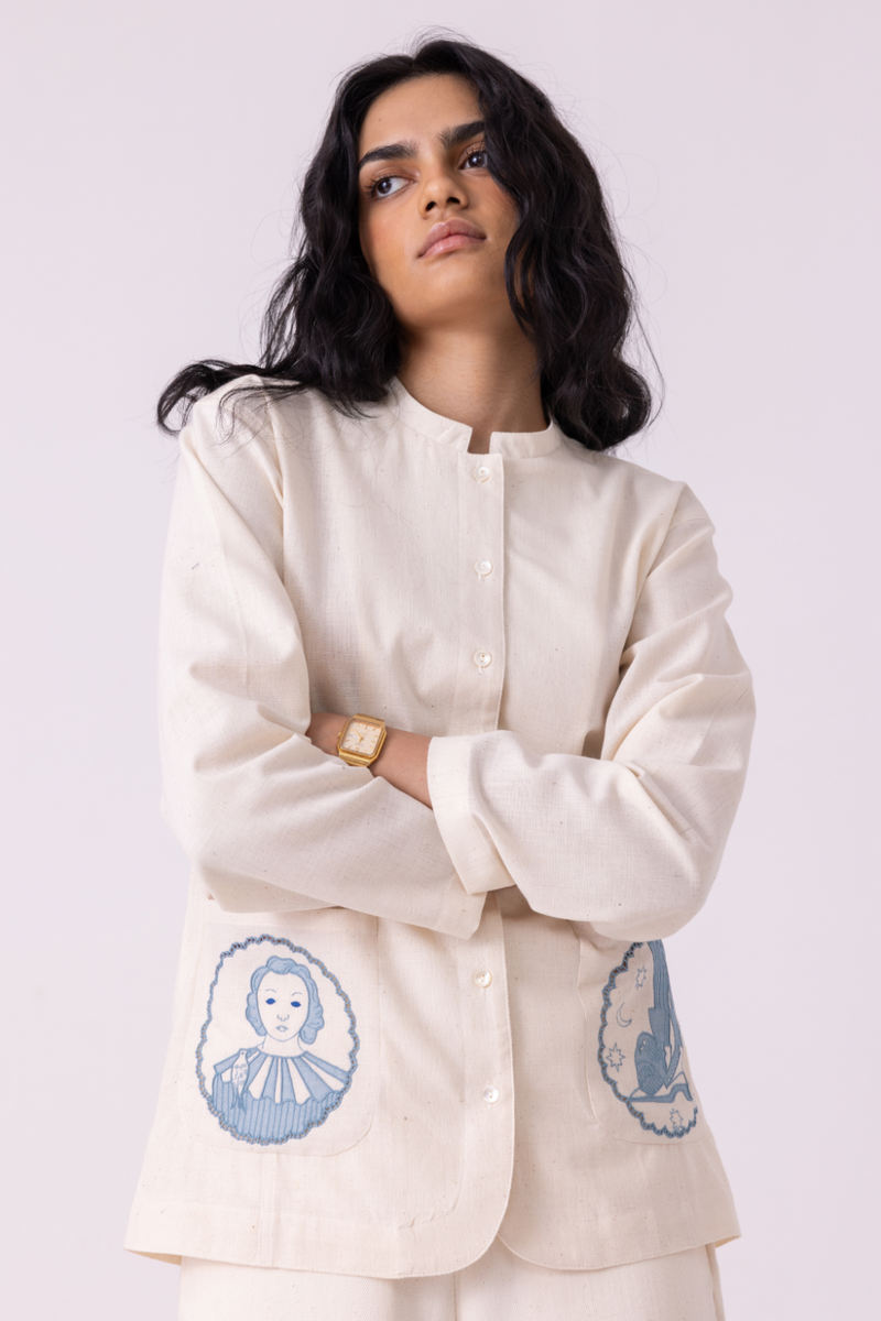 Alma Off White Handwoven Shacket cotton by The Summer House for women in Singapore