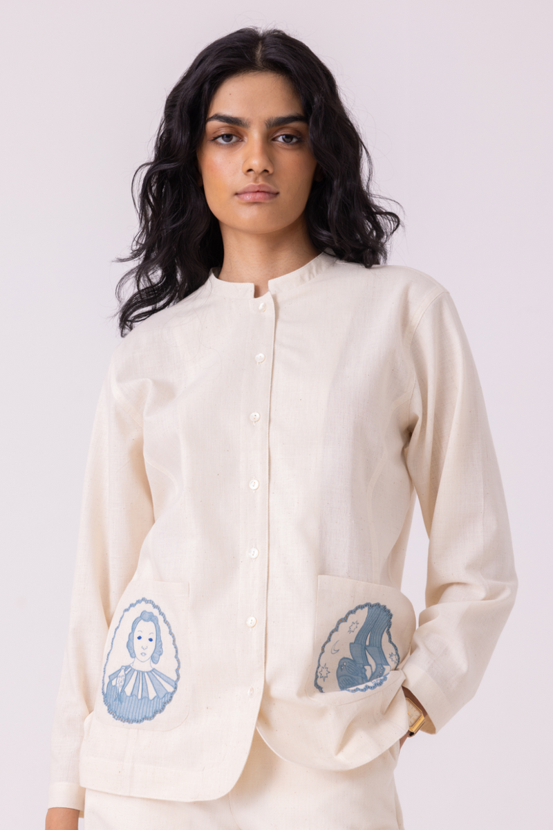 Alma Off White Handwoven Shacket cotton by The Summer House for women in Singapore