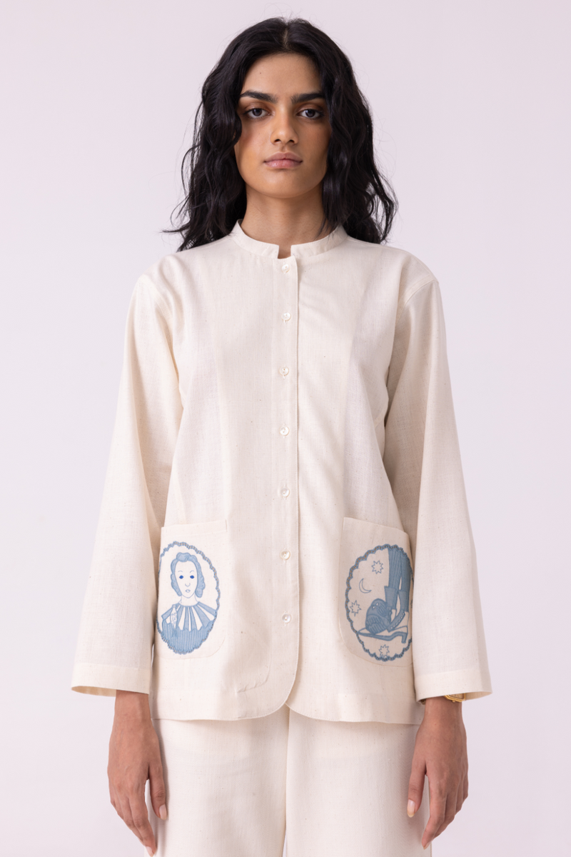 Alma Off White Handwoven Shacket cotton by The Summer House for women in Singapore