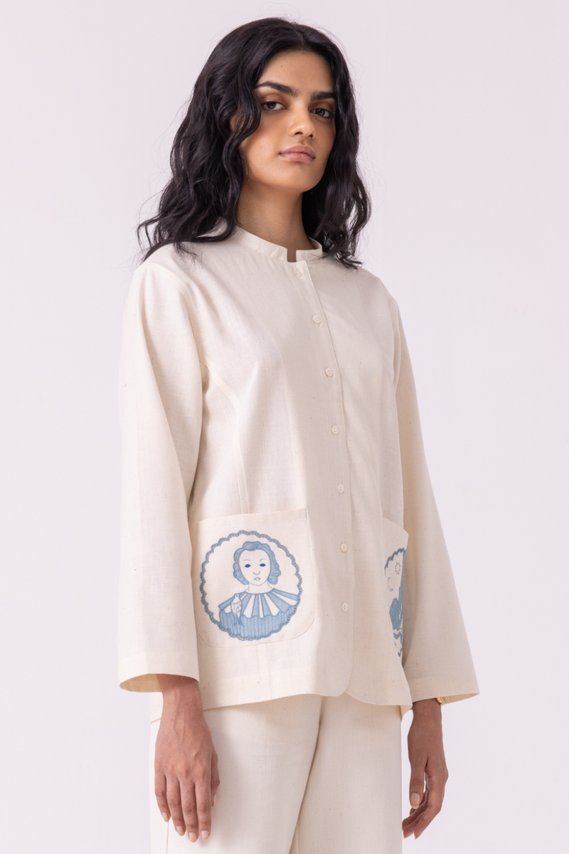 Alma Off White Handwoven Shacket cotton by The Summer House for women in Singapore
