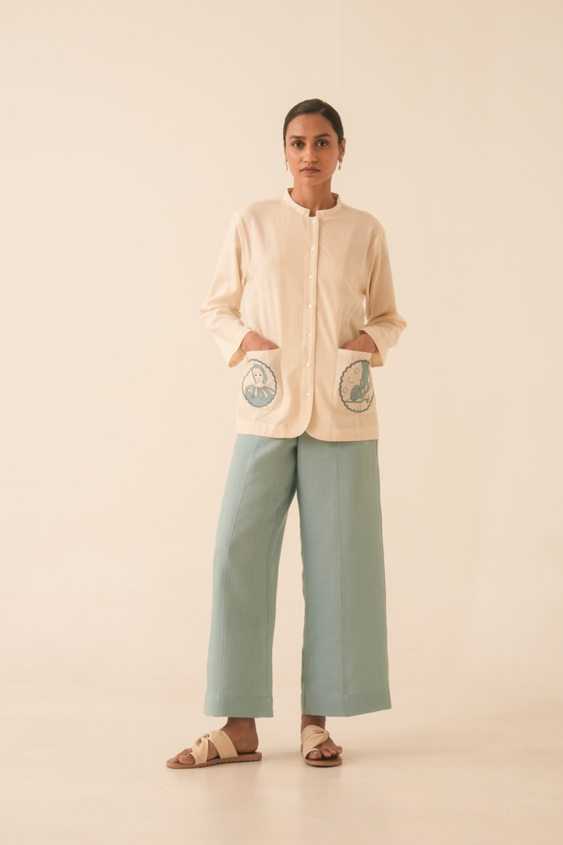 Alma Off White Handwoven Shacket cotton by The Summer House for women in Singapore