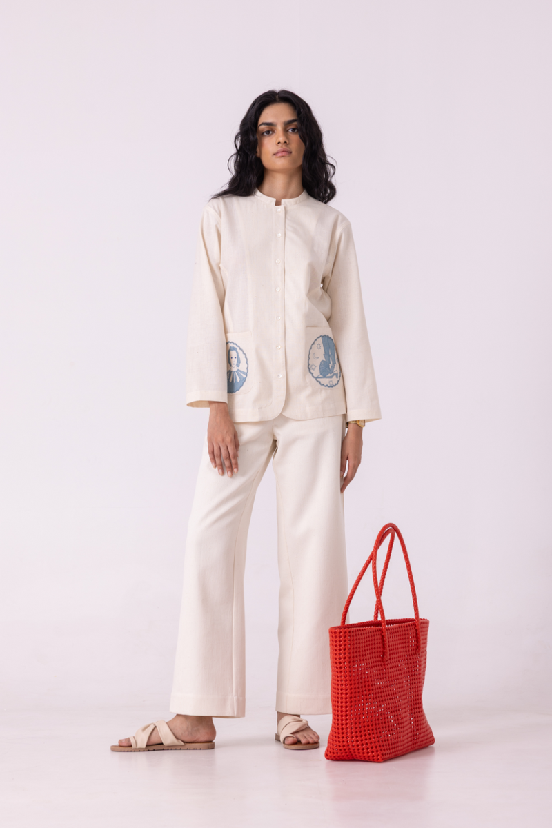 Alma Off White Handwoven Shacket cotton by The Summer House for women in Singapore