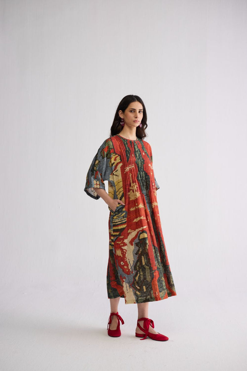 ALO LINEN PINTUCKS DRESS linen dress by YAM in multicolor for women in Singapore