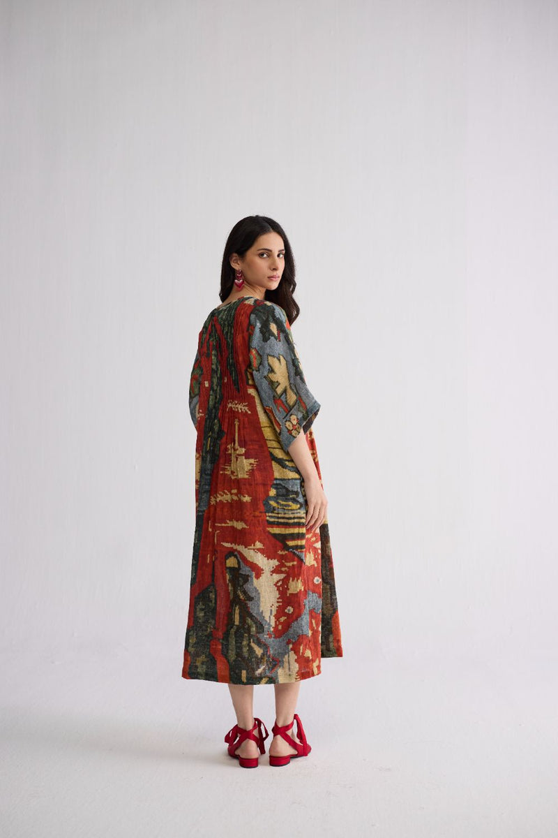ALO LINEN PINTUCKS DRESS linen dress by YAM in multicolor for women in Singapore