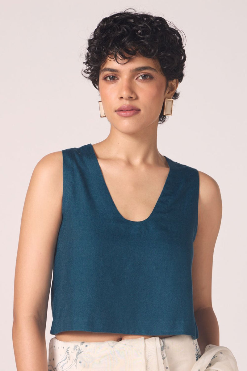 Altair Blue Silk Crop Top silk by The Summer House in blue color for women in Singapore