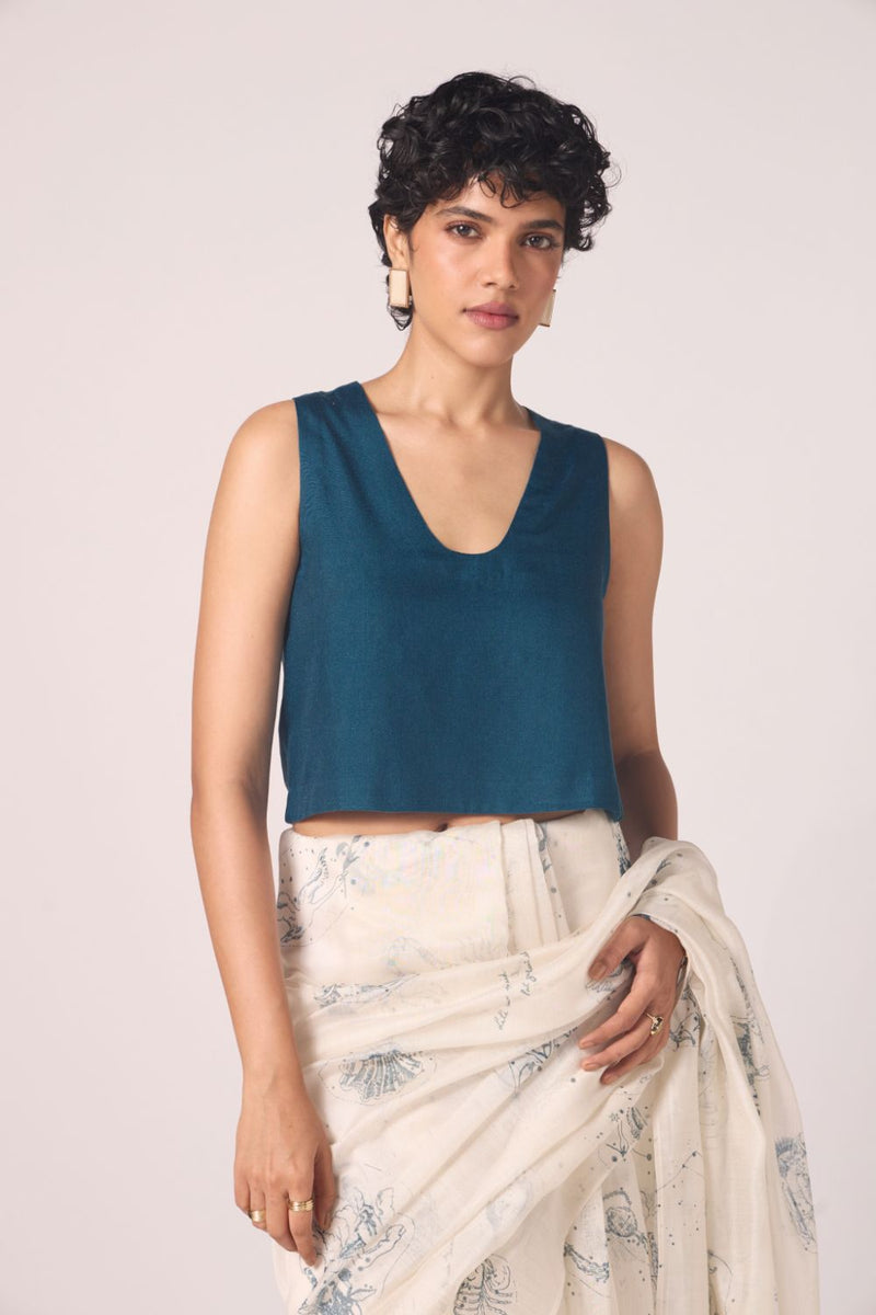 Altair Blue Silk Crop Top silk by The Summer House in blue color for women in Singapore