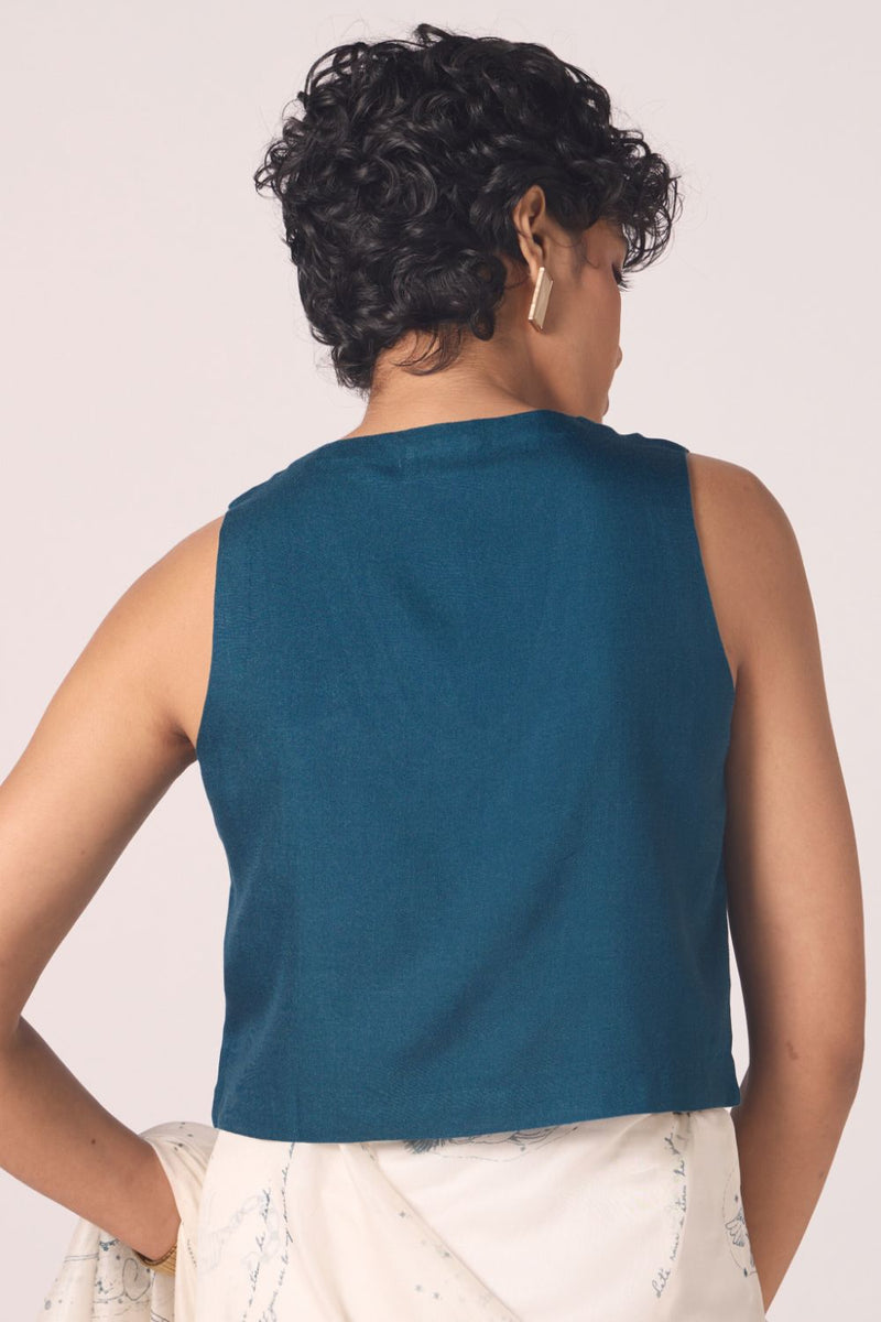 Altair Blue Silk Crop Top silk by The Summer House in blue color for women in Singapore