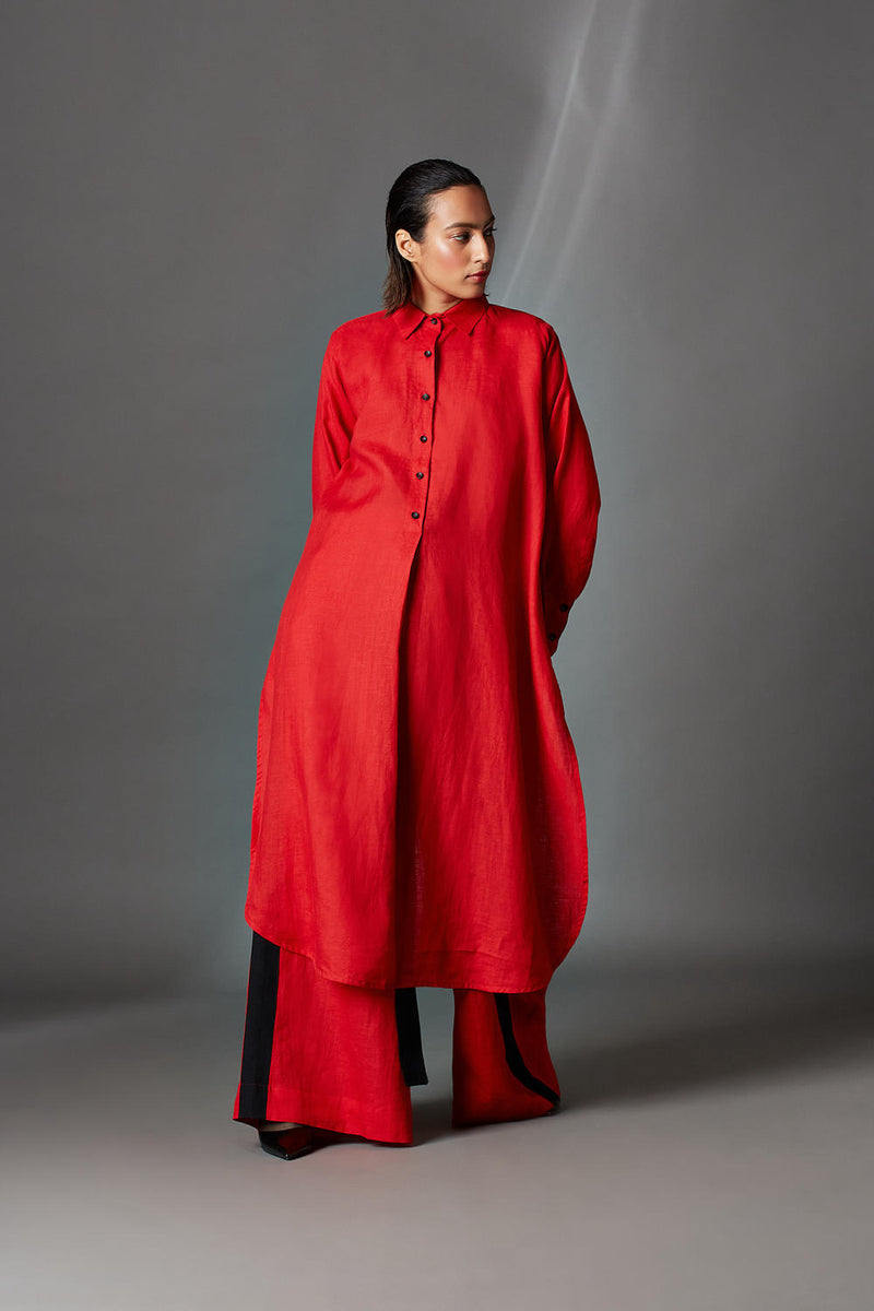 Alvey Shirt-Red linen by Chola in red color for women in Singapore