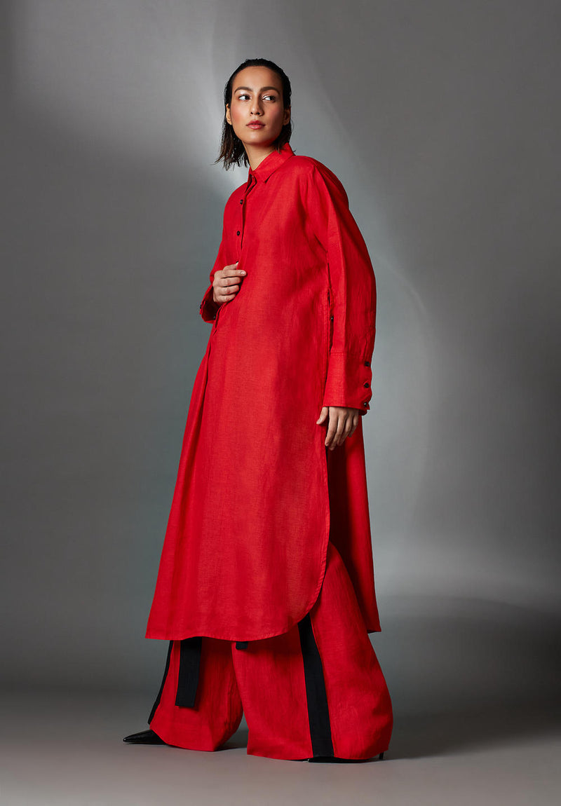Alvey Shirt-Red linen by Chola in red color for women in Singapore