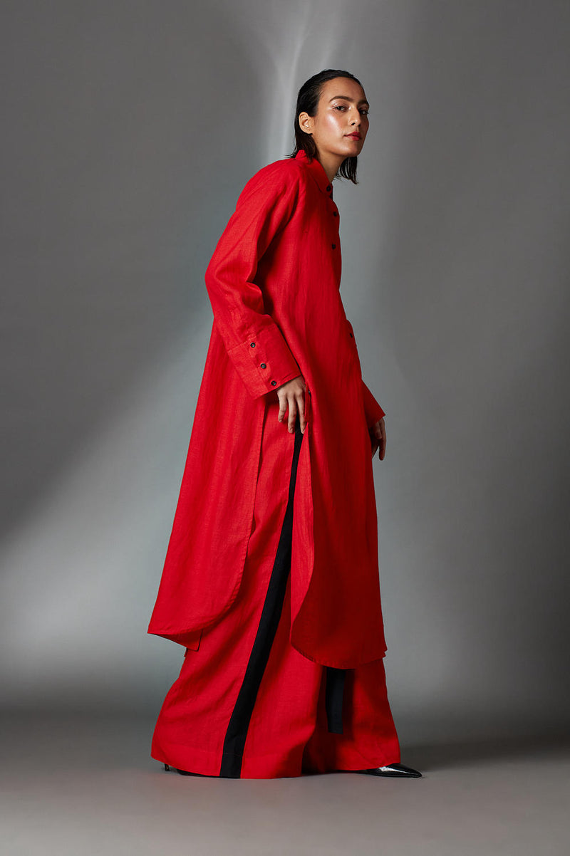 Alvey Shirt-Red linen by Chola in red color for women in Singapore