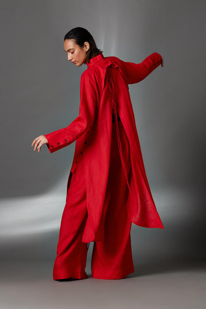Alvey Shirt-Red linen by Chola in red color for women in Singapore
