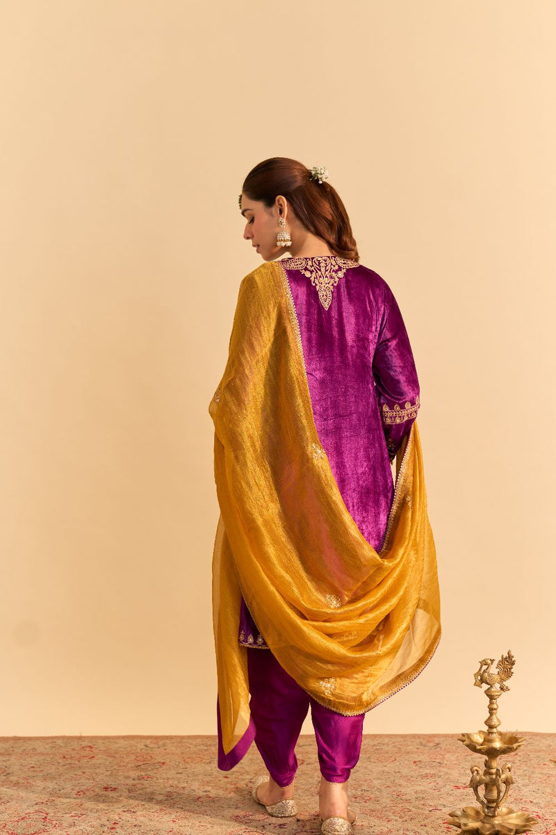 Amal - Deep Purple A-line Kurta with Dhoti with Dupatta by SHEETAL BATRA for women in Singapore