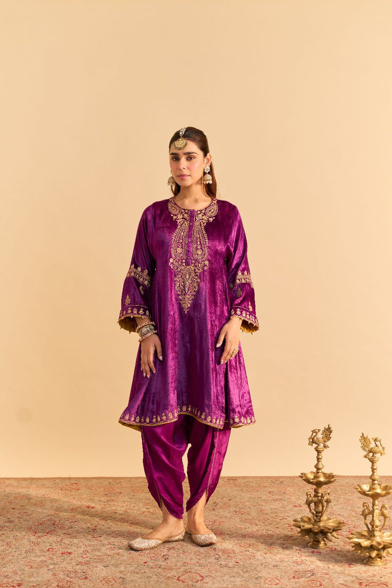 Amal - Deep Purple A-line Kurta with Dhoti with Dupatta by SHEETAL BATRA for women in Singapore