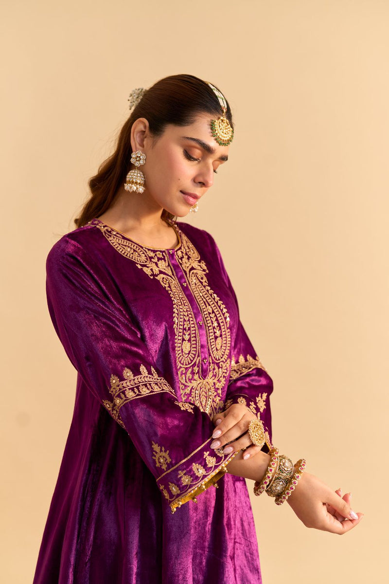 Amal - Deep Purple A-line Kurta with Dhoti with Dupatta by SHEETAL BATRA for women in Singapore
