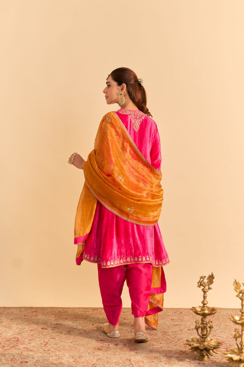 Amal - Hotpink A-line Kurta with Dhoti with Dupatta by SHEETAL BATRA for women in Singapore