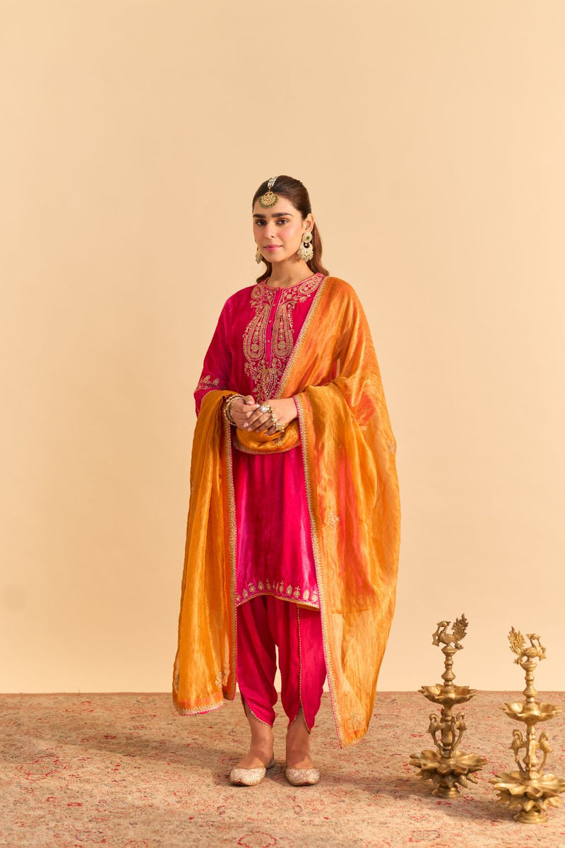 Amal - Hotpink A-line Kurta with Dhoti with Dupatta by SHEETAL BATRA for women in Singapore
