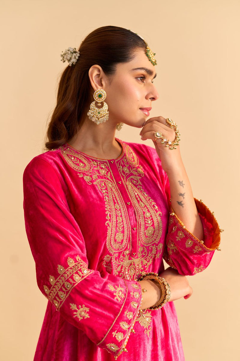 Amal - Hotpink A-line Kurta with Dhoti with Dupatta by SHEETAL BATRA for women in Singapore