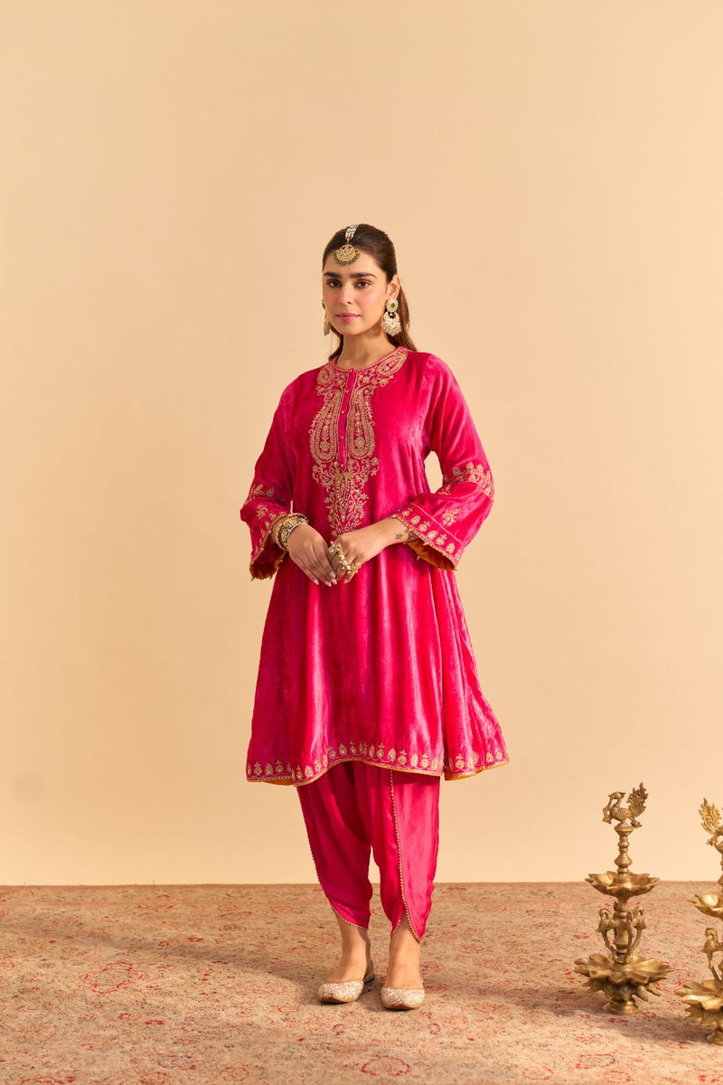 Amal - Hotpink A-line Kurta with Dhoti with Dupatta by SHEETAL BATRA for women in Singapore