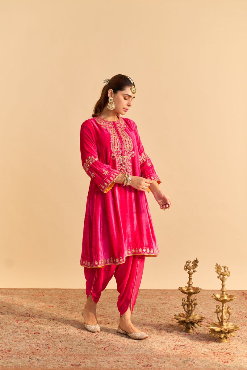 Amal - Hotpink A-line Kurta with Dhoti with Dupatta by SHEETAL BATRA for women in Singapore
