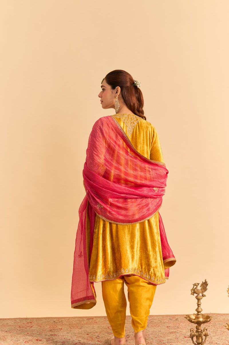 Amal - Mustard A-line Kurta with Dhoti and Dupatta by SHEETAL BATRA for women in Singapore