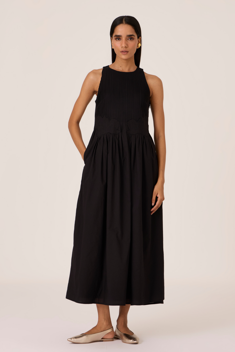 Amani Black Embroidered Dress cotton by The Summer House in black color for women in Singapore