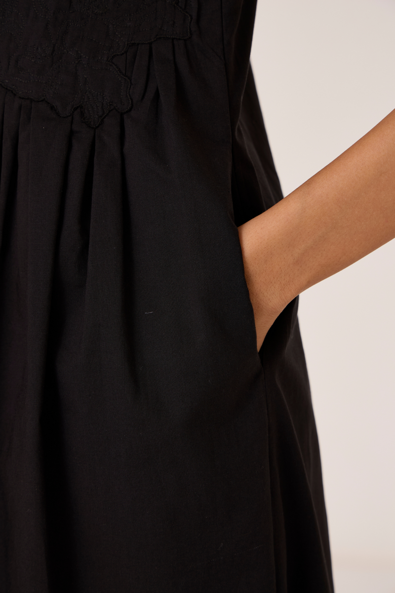 Amani Black Embroidered Dress cotton by The Summer House in black color for women in Singapore