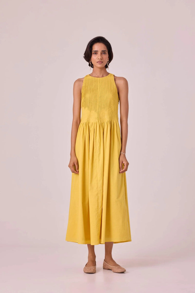 Amani Yellow Embroidered Dress organic cotton cambric dress by The Summer House in yellow for women in Singapore