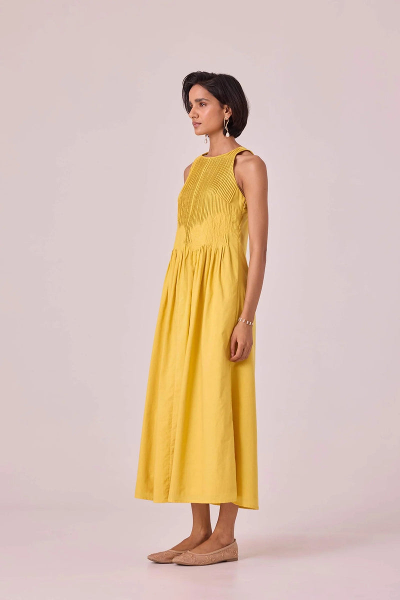 Amani Yellow Embroidered Dress organic cotton cambric dress by The Summer House in yellow for women in Singapore