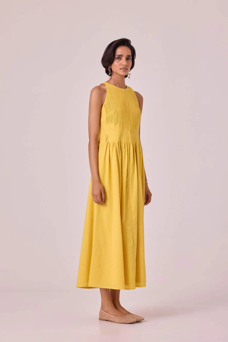 Amani Yellow Embroidered Dress organic cotton cambric dress by The Summer House in yellow for women in Singapore