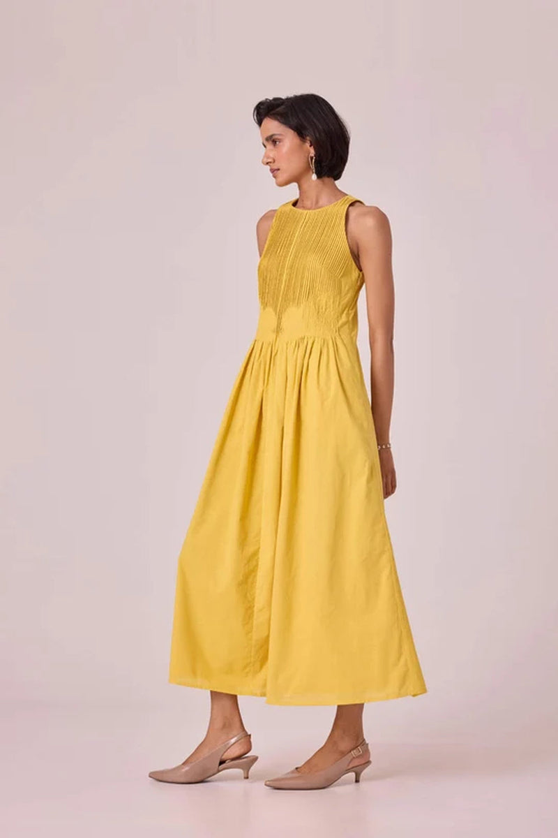 Amani Yellow Embroidered Dress organic cotton cambric dress by The Summer House in yellow for women in Singapore