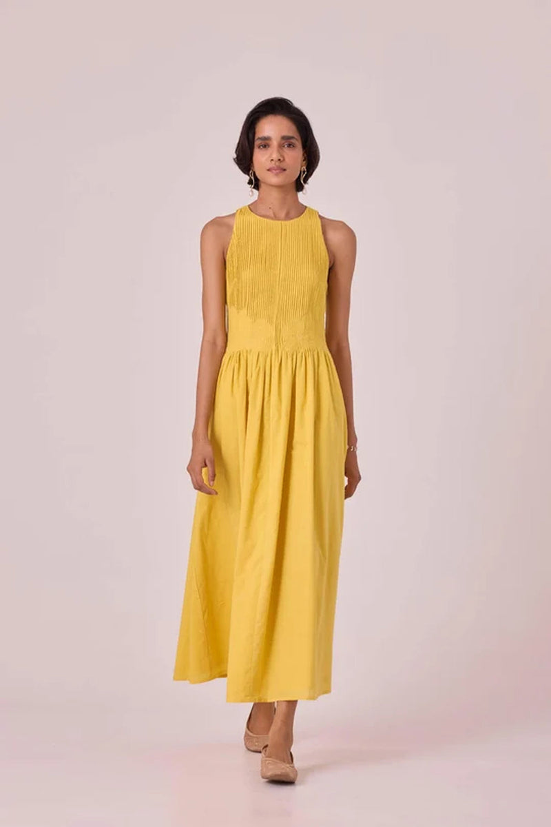 Amani Yellow Embroidered Dress organic cotton cambric dress by The Summer House in yellow for women in Singapore