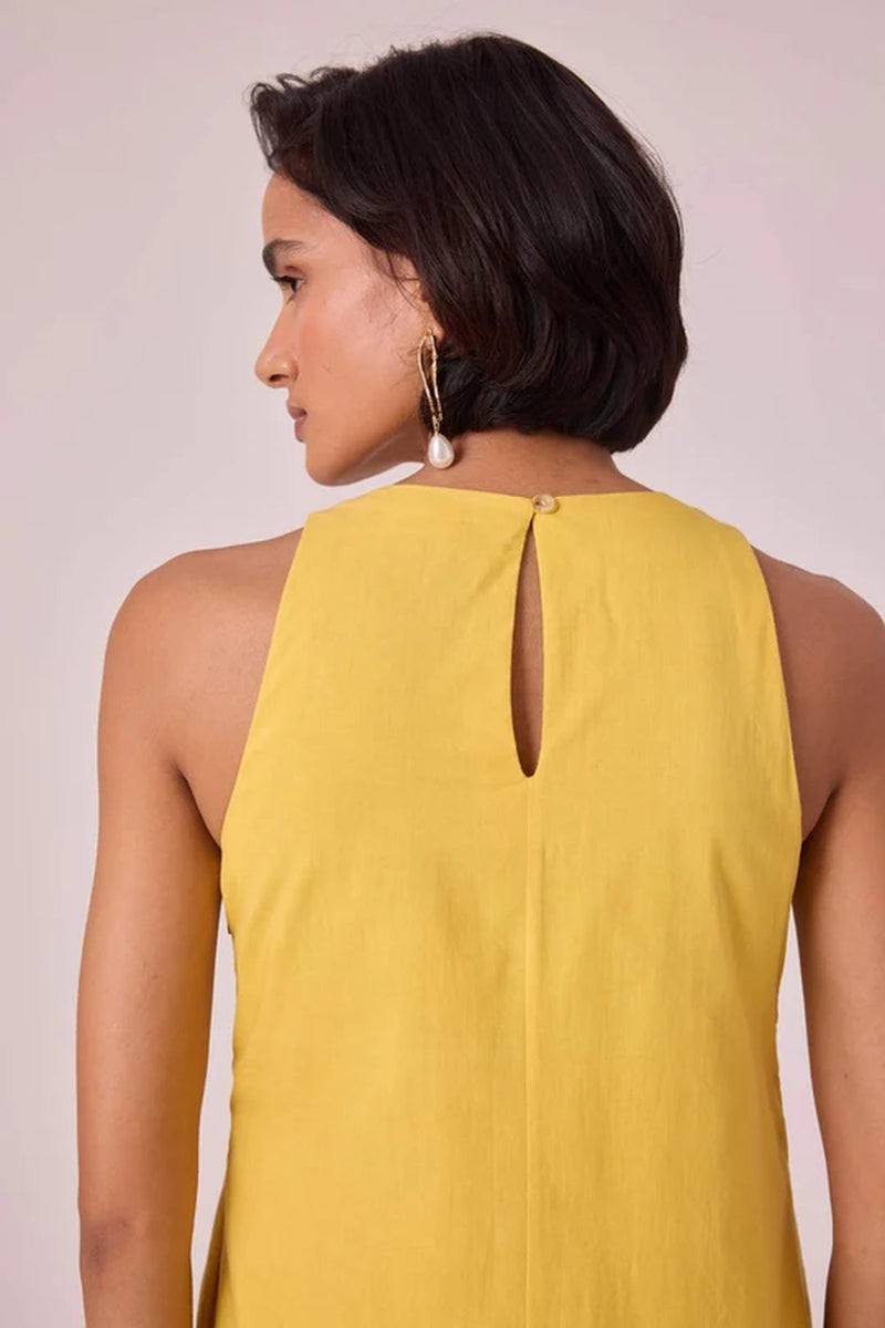Amani Yellow Embroidered Dress organic cotton cambric dress by The Summer House in yellow for women in Singapore