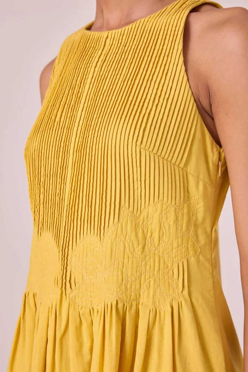 Amani Yellow Embroidered Dress organic cotton cambric dress by The Summer House in yellow for women in Singapore
