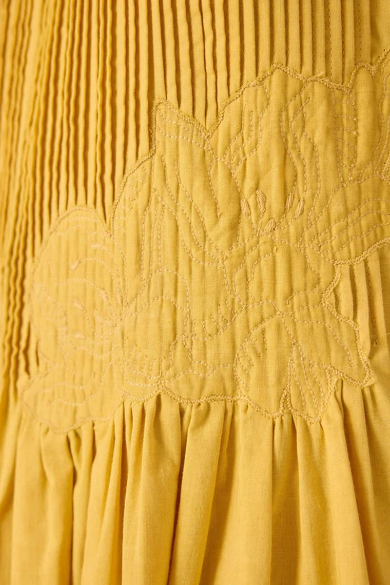 Amani Yellow Embroidered Dress organic cotton cambric dress by The Summer House in yellow for women in Singapore