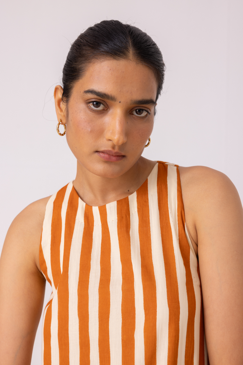 Amaran Rust Striped Midi Dress cotton by The Summer House for women in Singapore