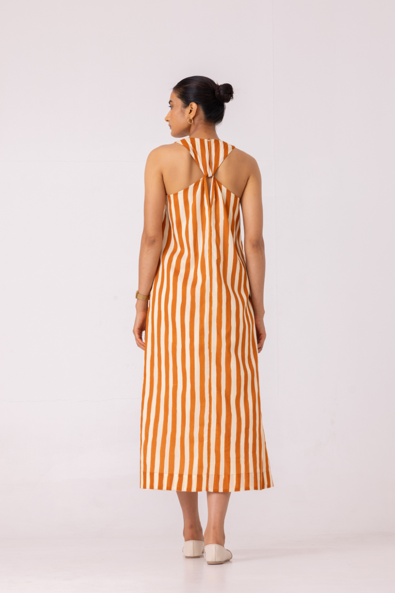 Amaran Rust Striped Midi Dress cotton by The Summer House for women in Singapore