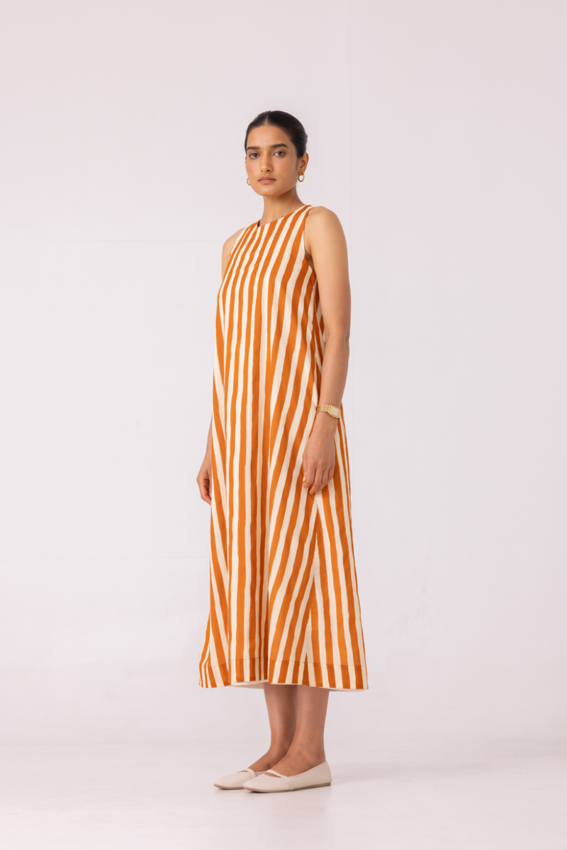 Amaran Rust Striped Midi Dress cotton by The Summer House for women in Singapore