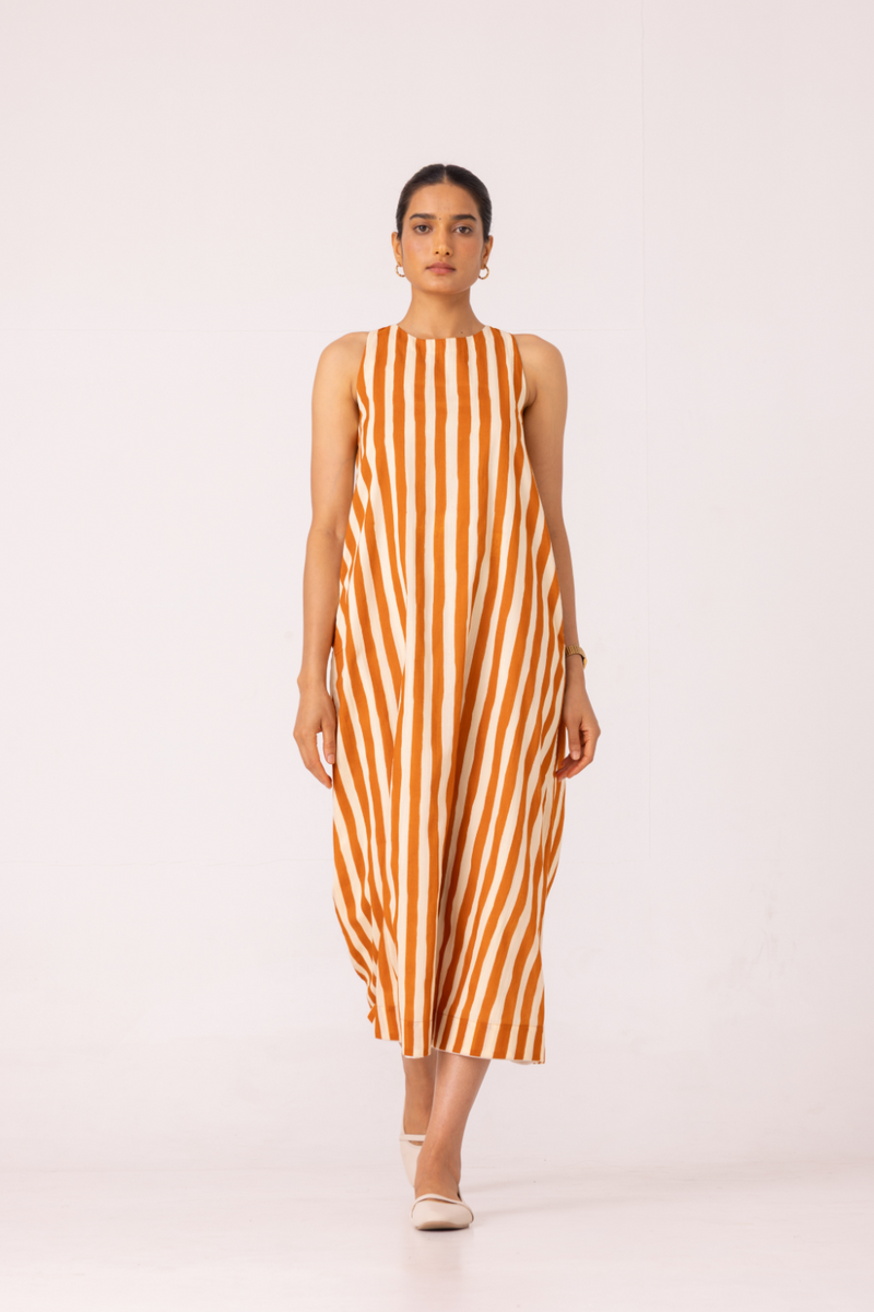 Amaran Rust Striped Midi Dress cotton by The Summer House for women in Singapore