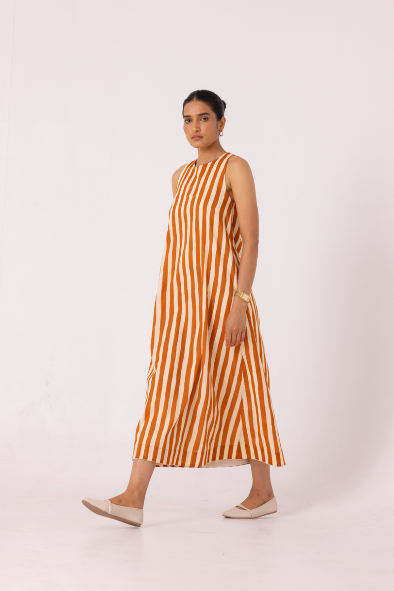Amaran Rust Striped Midi Dress cotton by The Summer House for women in Singapore