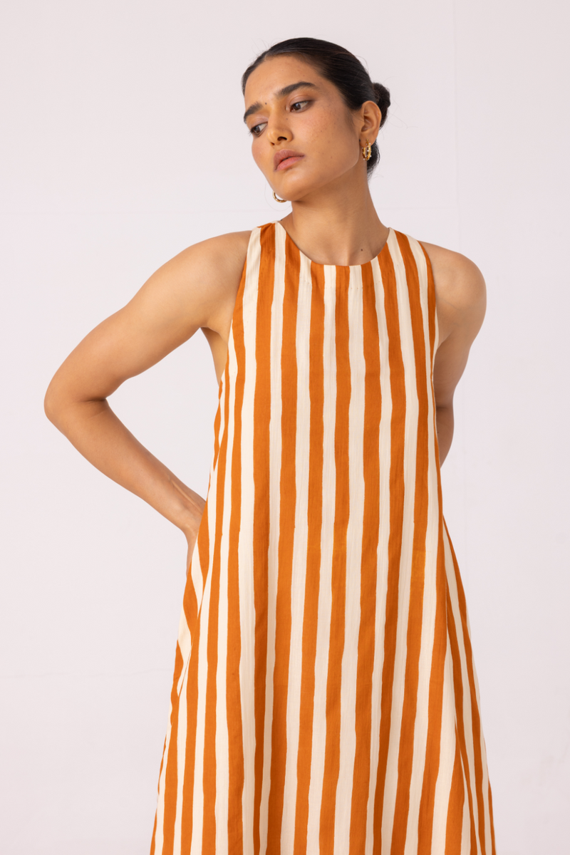 Amaran Rust Striped Midi Dress cotton by The Summer House for women in Singapore