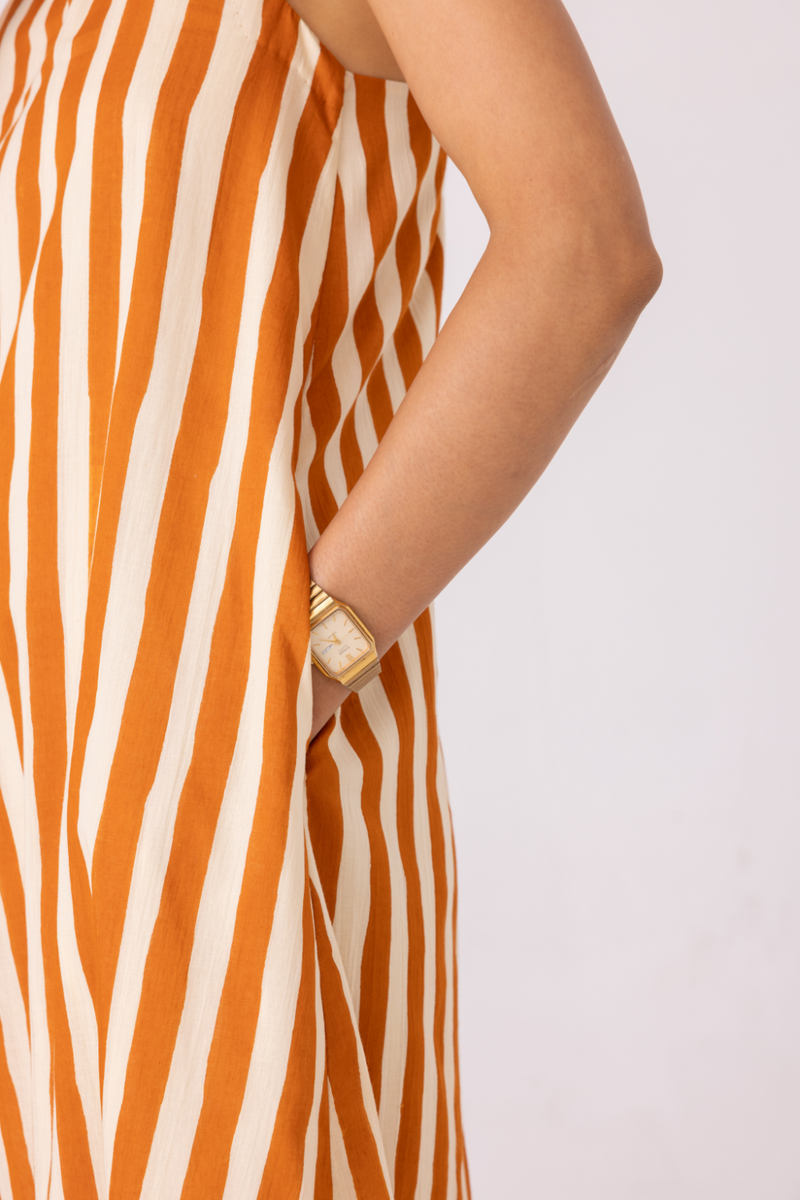 Amaran Rust Striped Midi Dress cotton by The Summer House for women in Singapore