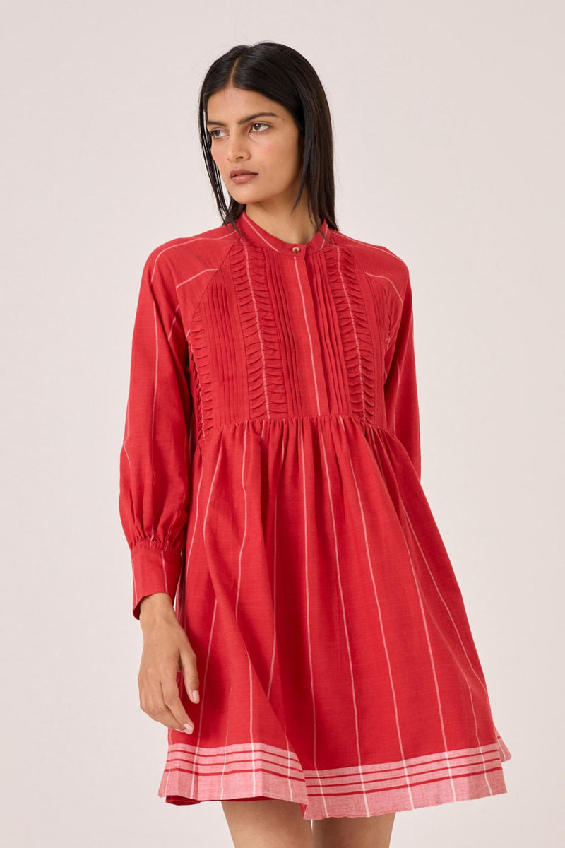 Amila Red Stripe Shirt Dress cotton by The Summer House in red color for women in Singapore