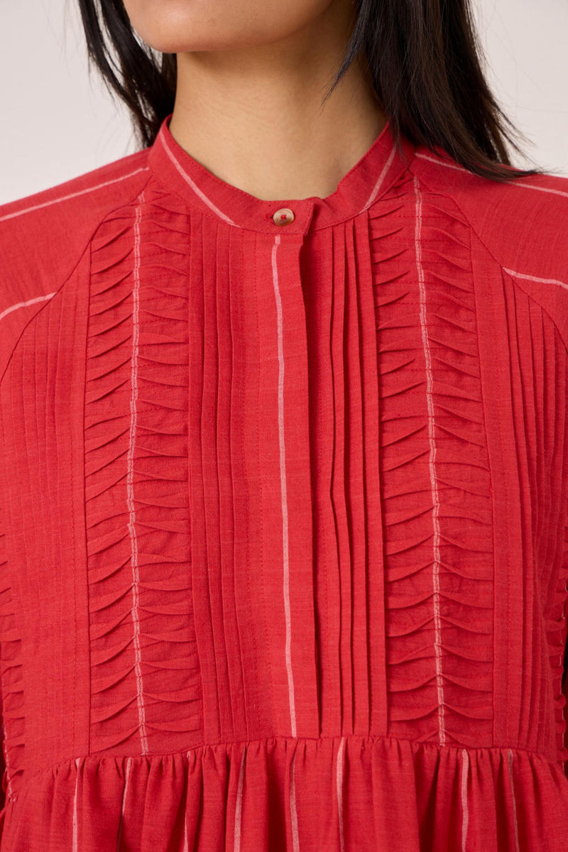Amila Red Stripe Shirt Dress cotton by The Summer House in red color for women in Singapore