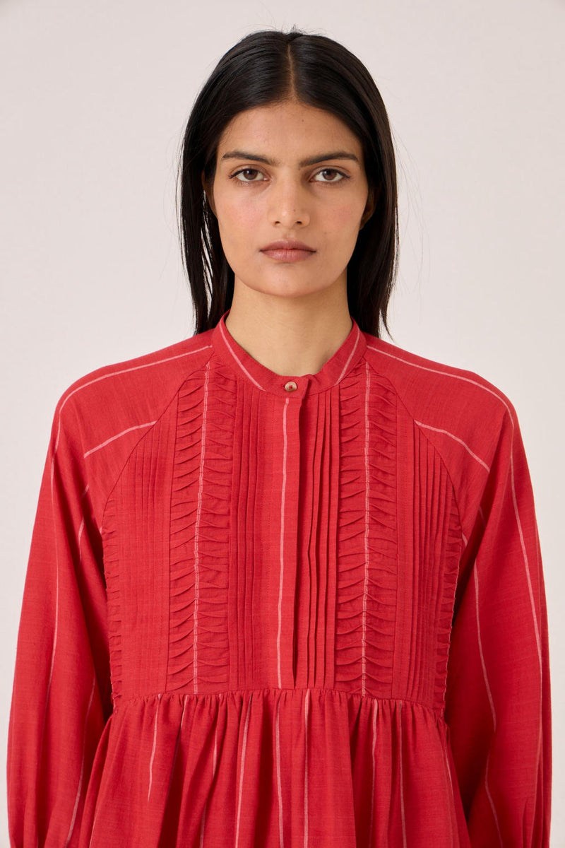 Amila Red Stripe Shirt Dress cotton by The Summer House in red color for women in Singapore