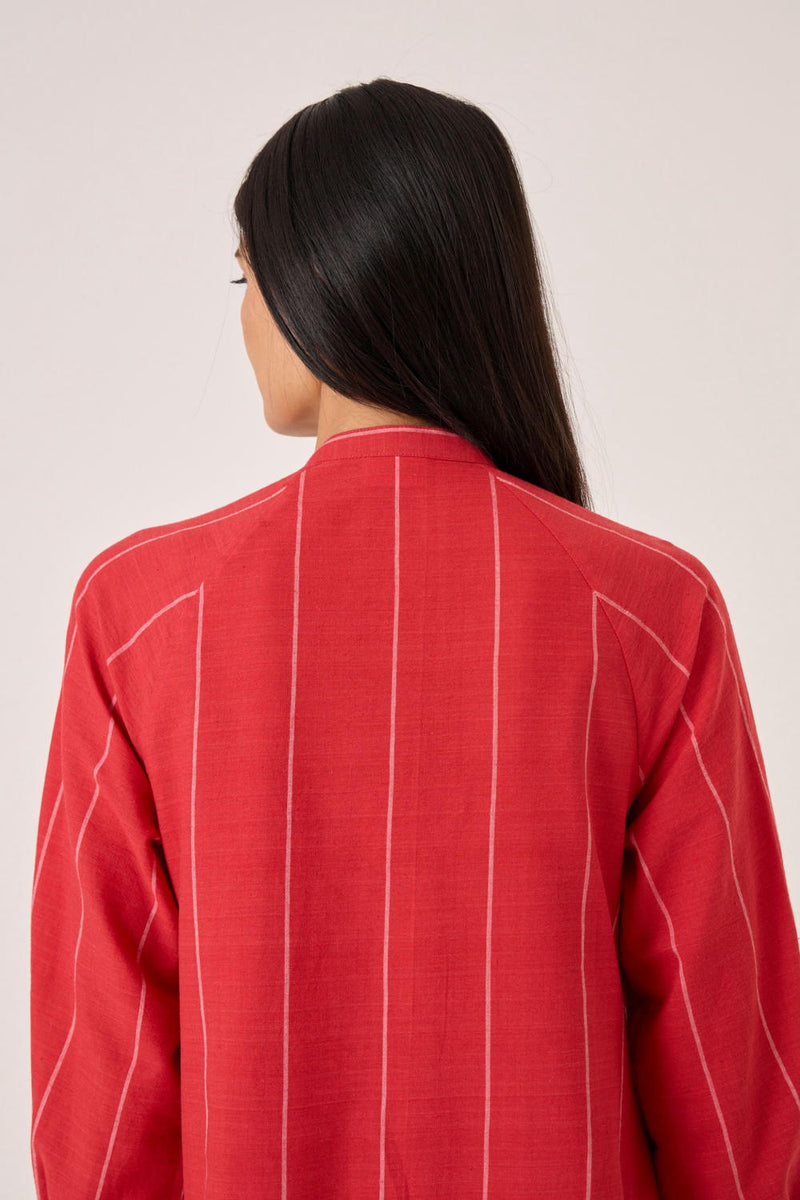 Amila Red Stripe Shirt Dress cotton by The Summer House in red color for women in Singapore