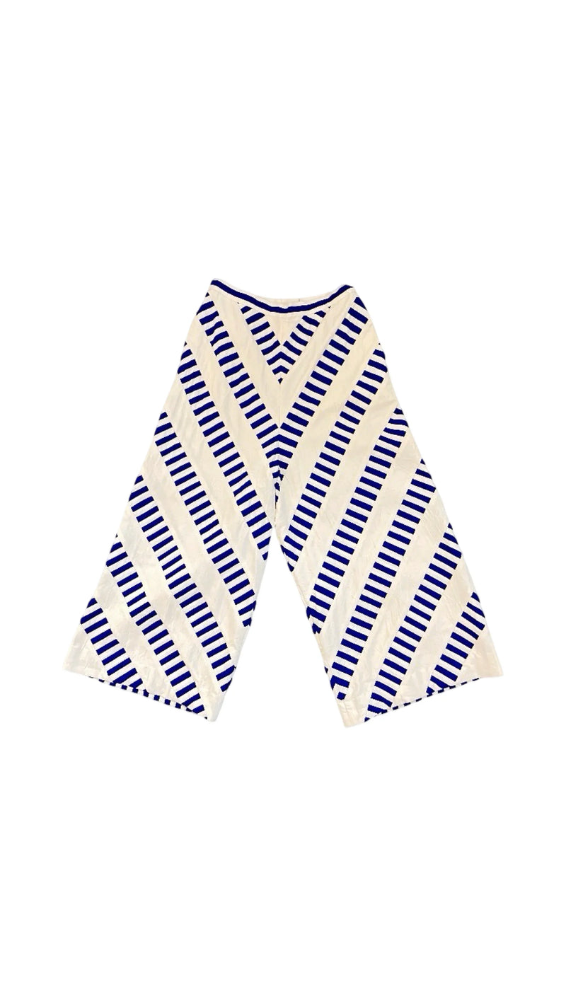 Ang Pants-White and Blue kora cotton pant/trouser by Ka-Sha in blue for women in Singapore